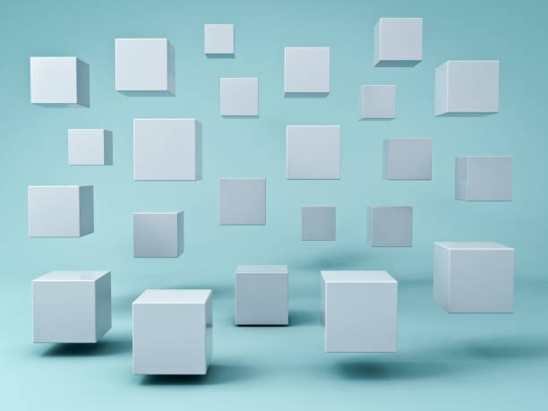 istock Abstract white flying 3d cubes on green cyan pastel color background with reflection and shadows 3D rendering 1019000482