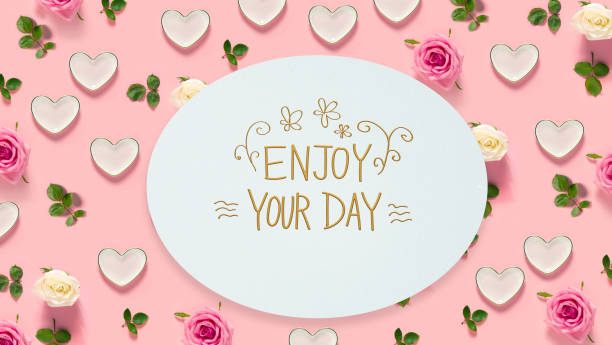 istock Enjoy Your Day message with roses and hearts 1019006108