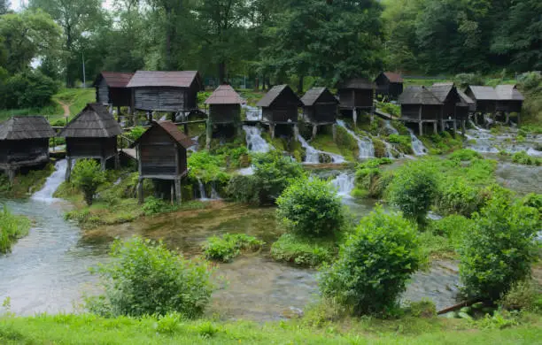 Photo of A mill complex on Pliva lakes (Malo and Veliko Plivsko Jezero) near Jajce, Bosnia and Herzegovina.