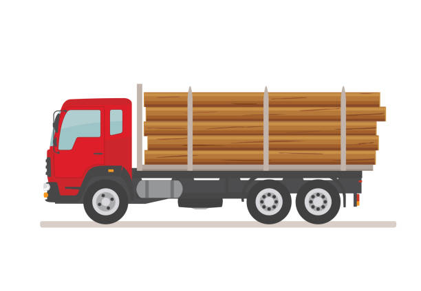 로깅 트럭도로. 흰색 배경에 고립. - truck lumber industry log wood stock illustrations