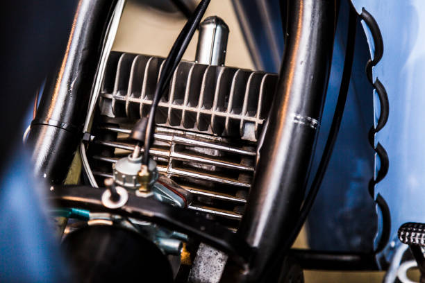 istock Old retro vintage motorcycle metal shiny engine close-up 1019012156