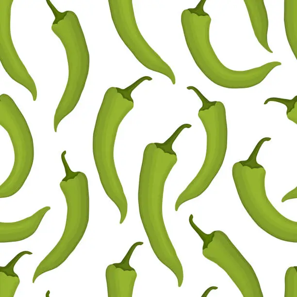 Vector illustration of Seamless pattern with green chilli peppers on a white background