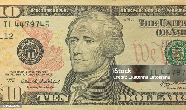 Ten Dollars With One Note 10 Dollars Stock Photo - Download Image Now - American Ten Dollar Bill, US Paper Currency, American Culture