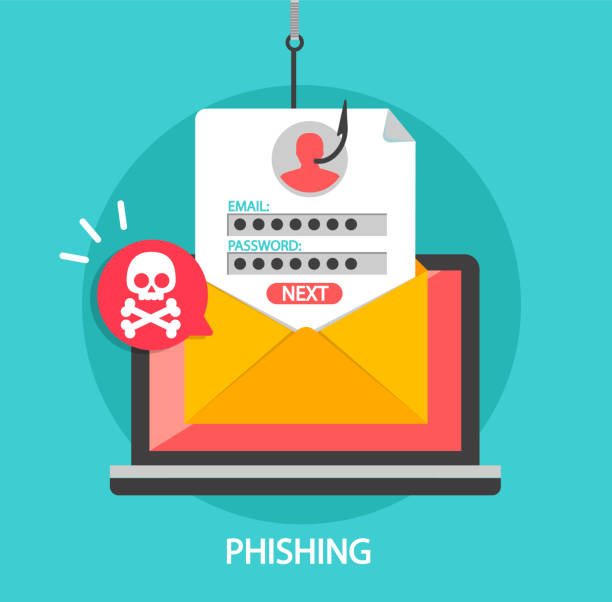 Phishing login and password on fishing hook. Phishing login and password on fishing hook in email envelope. Concept of Internet and network security. Hacking online scam on laptop. Flat style vector illustration. cruel illustrations stock illustrations