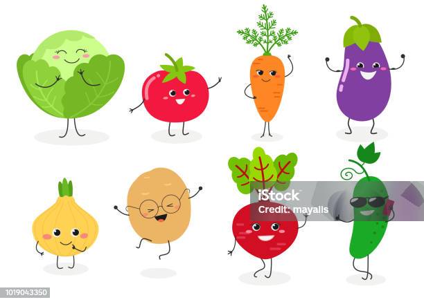 Veggie Set 1 Stock Illustration - Download Image Now - Vegetable, Happiness, Carrot