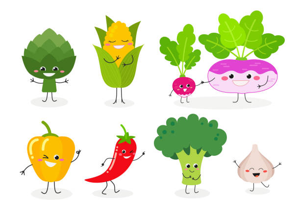 veggie set №2 - artichoke isolated vegetable food stock-grafiken, -clipart, -cartoons und -symbole