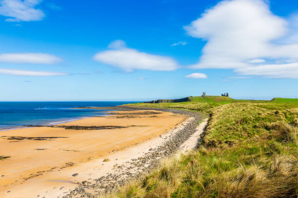 The beach at Dunstanburg Castle in Northumberland, England