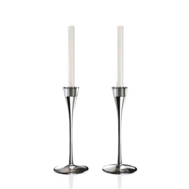 Glass Candle Holder with a Candle stick isolated on a White Studio Background