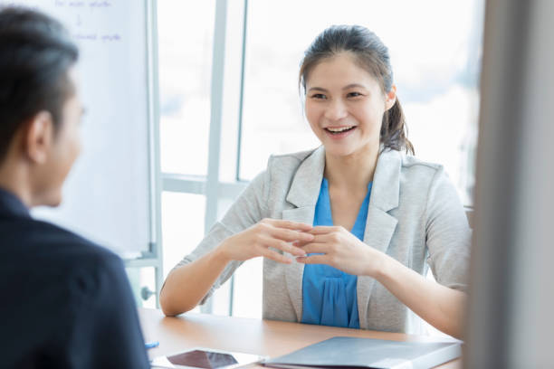 istock Confident businesswoman gives presentation 1019065884