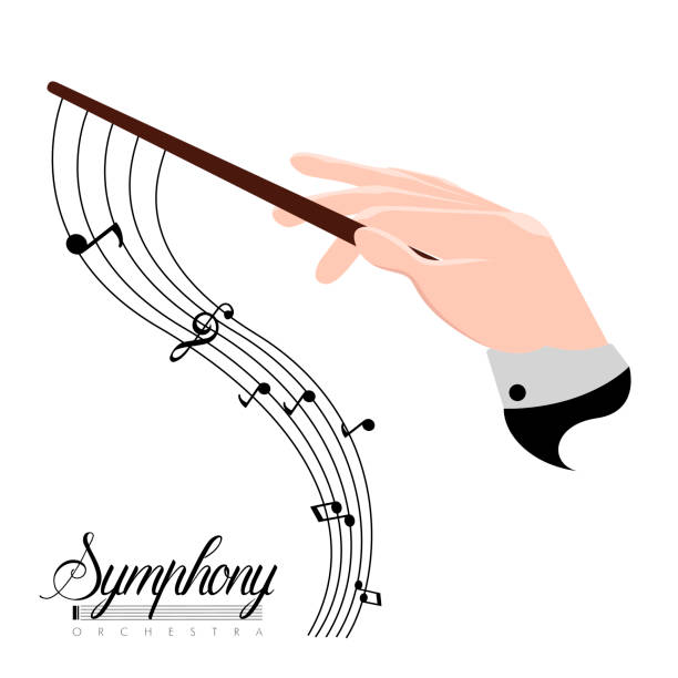 Orchestra director hand icon Orchestra director hand icon with musical notes. Vector illustration design conductor baton stock illustrations