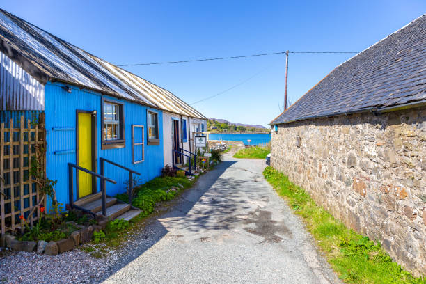 Old colorful houses at Broadford Old colorful houses at Broadford, Isle of Skye isle of skye broadford stock pictures, royalty-free photos & images