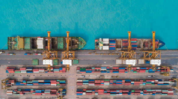 istock Aerial view container ship from sea port for import  export or transportation concept background. 1019076828
