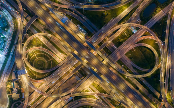 istock Aerial view highway road intersection for transportation or traffic background. 1019078908