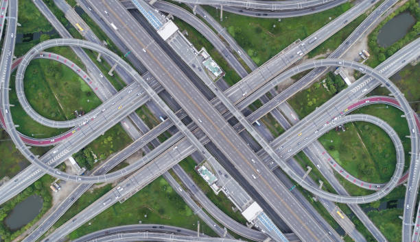 istock Aeriel view highway road intersection for transportation or traffic background. 1019078940