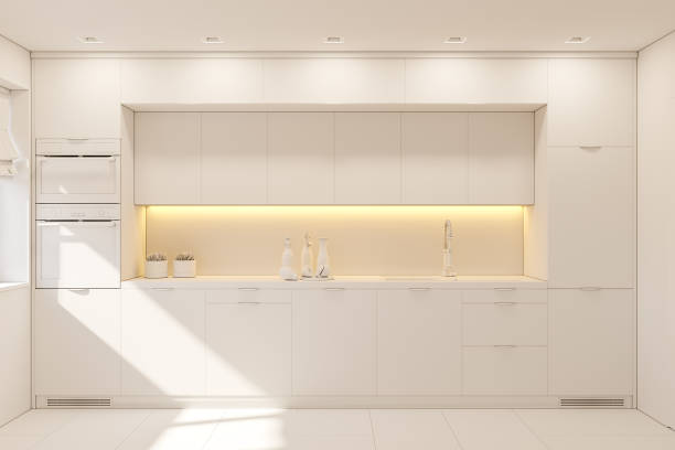 3d illustration kitchen interior design in white color