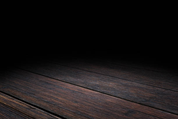 sombre bois vieil planche plancher mock fond de perspective de texture pour l’affichage ou le montage du produit, modèle pour votre conception. - effet de perspective photos et images de collection