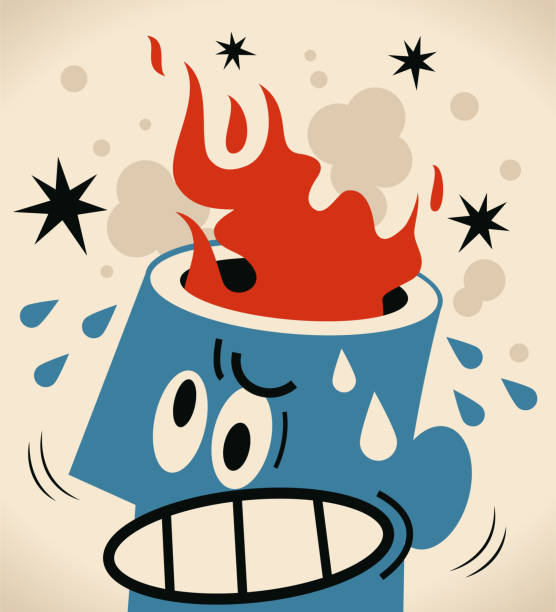 ilustrações de stock, clip art, desenhos animados e ícones de man with an opened head and fire disaster - dor de cabeça ilustrações