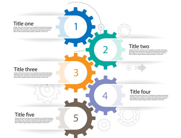 톱니 인포 그래픽 - gear industry teamwork progress stock illustrations