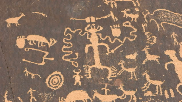 close up of strange american indian art on newspaper rock, utah