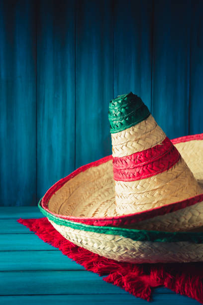 istock Mexican hats and serape on wooden background 1019161782
