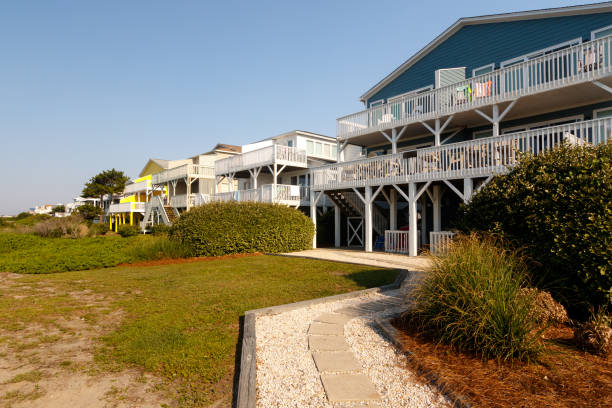 istock Beach houses on the green sand dunes 1019164292