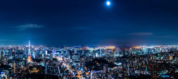 paesaggio urbano di tokyo. vista panoramica. - tokyo prefecture city skyline night foto e immagini stock