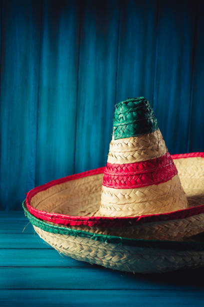 istock Mexican hats on wooden background 1019164476