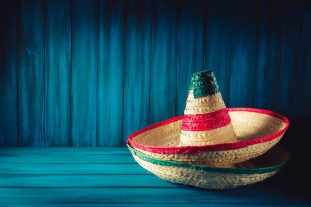 istock Mexican hats on wooden background 1019167704