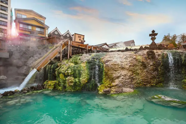 Kusatsu Onsen located about 200 kilometers north-northwest of Tokyo, it is one of Japan's most famous hot spring resorts for centuries