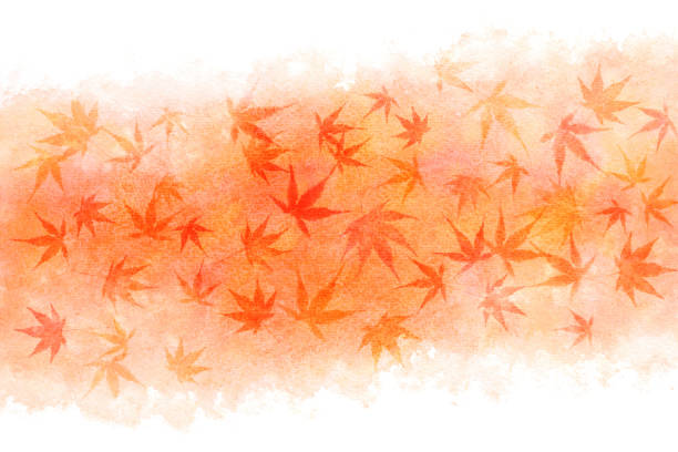 istock Japanese autumn maple leaf abstract on red watercolor paint background 1019175308