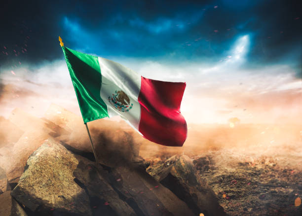 Mexican flag after a disaster