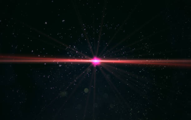istock Beautiful blue digital lens flare in black background horizontal frame.Sun burst on space background 1019199744