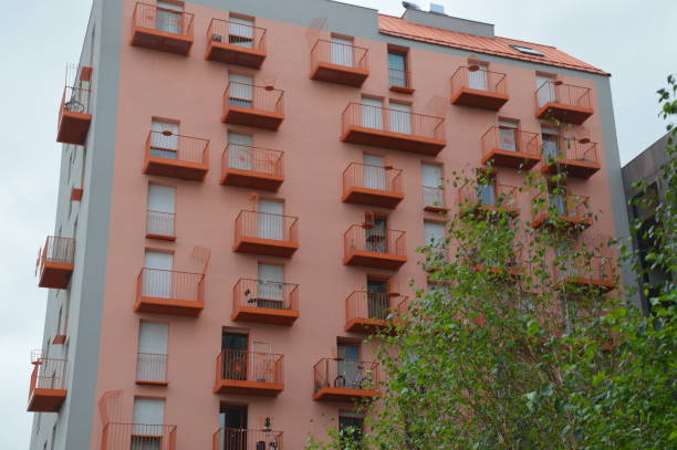 istock Balconies with integrated bicycles. Modern building architectures of Paris 13th district 1019199810