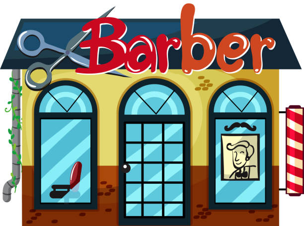 toko tukang cukur dengan latar belakang putih - barbershop australia ilustrasi stok