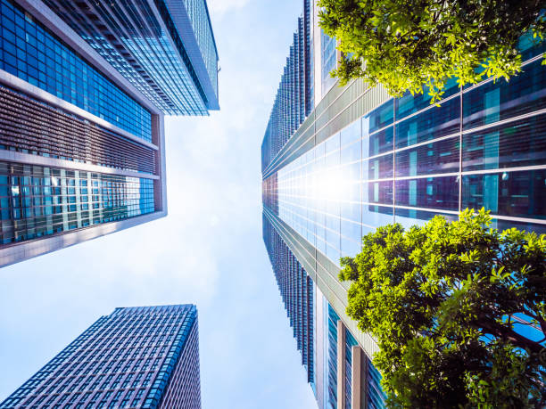 istock Beautiful skyscraper with architecture and building around city 1019205102