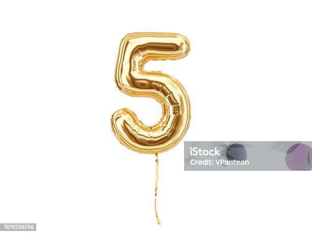 Numeral 5 Foil Balloon Number Five Stock Photo - Download Image Now - Number 5, Balloon, Number