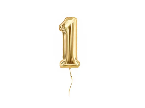 Numeral 1. Foil balloon number One isolated on white background. 3d rendering