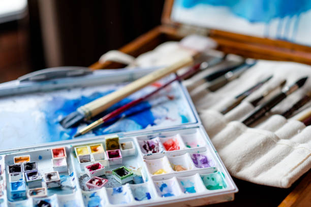 istock watercolor palette brush art tool instrument ink 1019229270