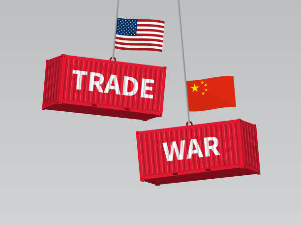 USA and China trade war concept, cargo freight containers with flag. USA and China trade war concept, cargo freight containers with flag. us recession stock illustrations