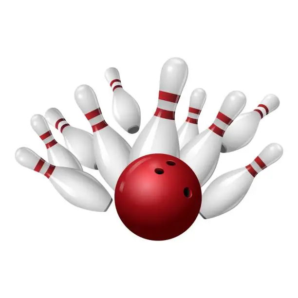 Vector illustration of Bowling strike icon, realistic style