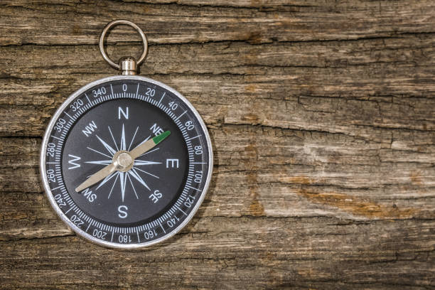 istock Simple compass on the wooden table with copy space 1019235222