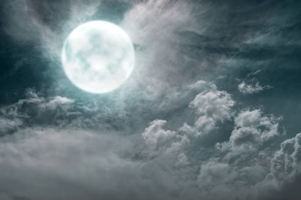 istock Dramatic view of full moon with dark clouds 1019241550