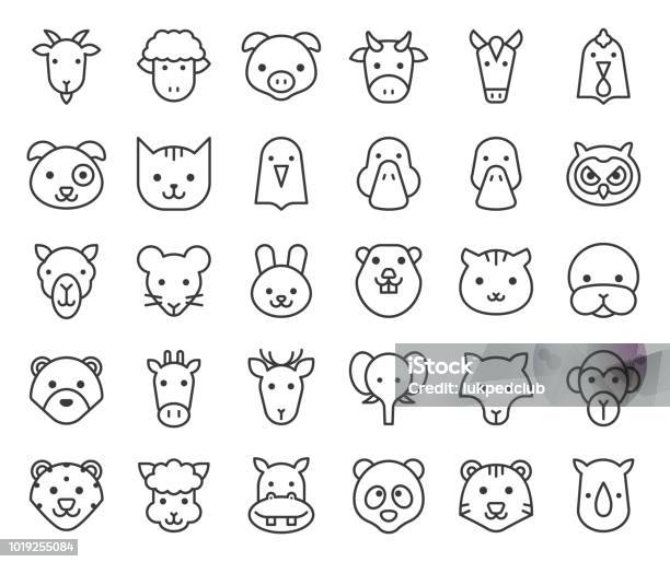 Cute Animal Face Included Farm Forest And African Animals Outline Design  Stock Illustration - Download Image Now - iStock