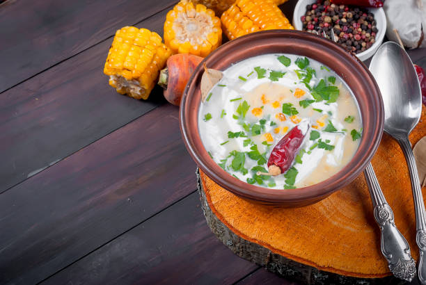 istock corn cream soup with sour cream and herbs 1019260156