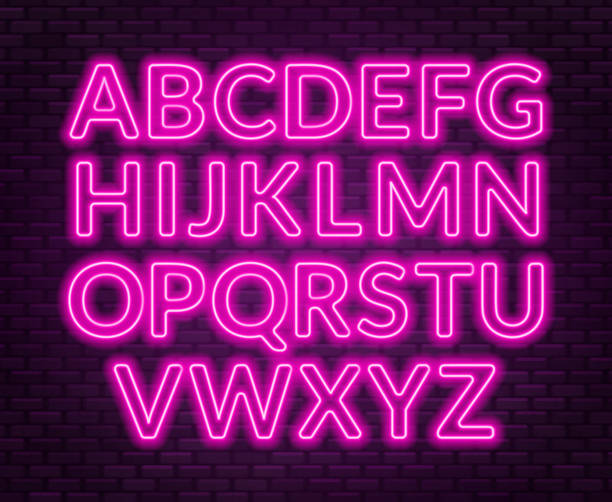 istock Neon pink alphabet on brick wall background. Capital letter. 1019274122