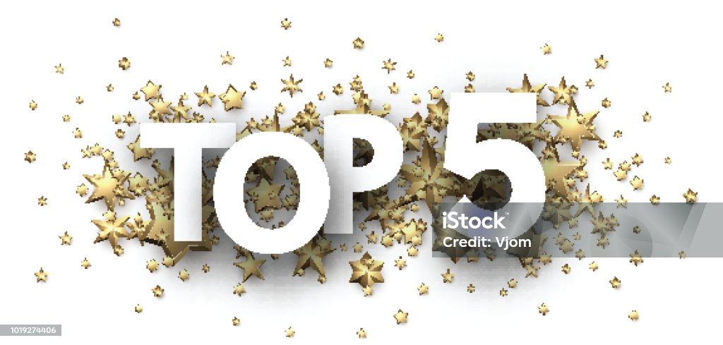 Top 5 con stelle d'oro. Intestazione di valutazione. - arte vettoriale royalty-free di Numero 5