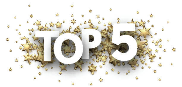 illustrazioni stock, clip art, cartoni animati e icone di tendenza di top 5 con stelle d'oro. intestazione di valutazione. - music backgrounds gold star