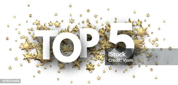 Top 5 Con Stelle Doro Intestazione Di Valutazione - Immagini vettoriali stock e altre immagini di Numero 5