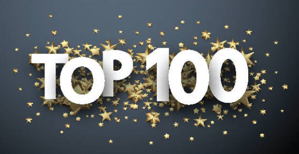 illustrazioni stock, clip art, cartoni animati e icone di tendenza di top 100 con stelle d'oro. intestazione di valutazione. - music backgrounds gold star