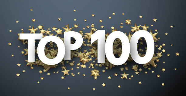 топ 100 знак с золотыми звездами. заголовок рейтинга. - music backgrounds gold star stock illustrations